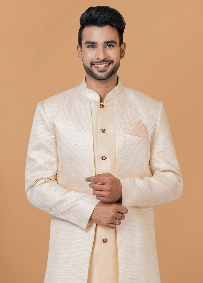 2 Pc Cream Silk Kurta Pajama Set - Indian Silk House Agencies