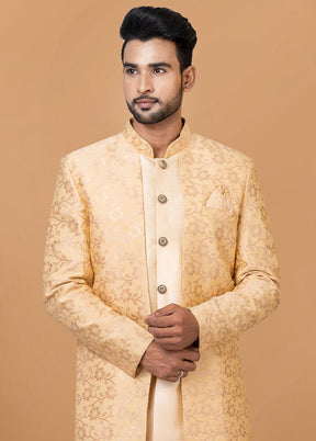 2 Pc Cream Silk Kurta Pajama Set