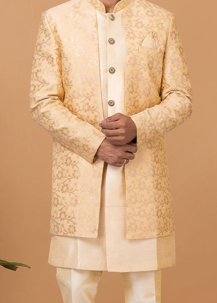 2 Pc Cream Silk Kurta Pajama Set - Indian Silk House Agencies