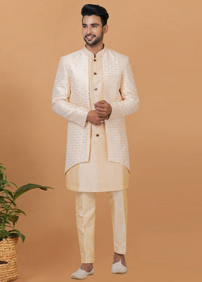 2 Pc White Silk Kurta Pajama Set - Indian Silk House Agencies