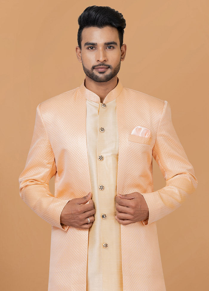 2 Pc Cream Silk Kurta Pajama Set