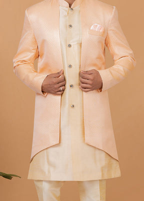 2 Pc Cream Silk Kurta Pajama Set