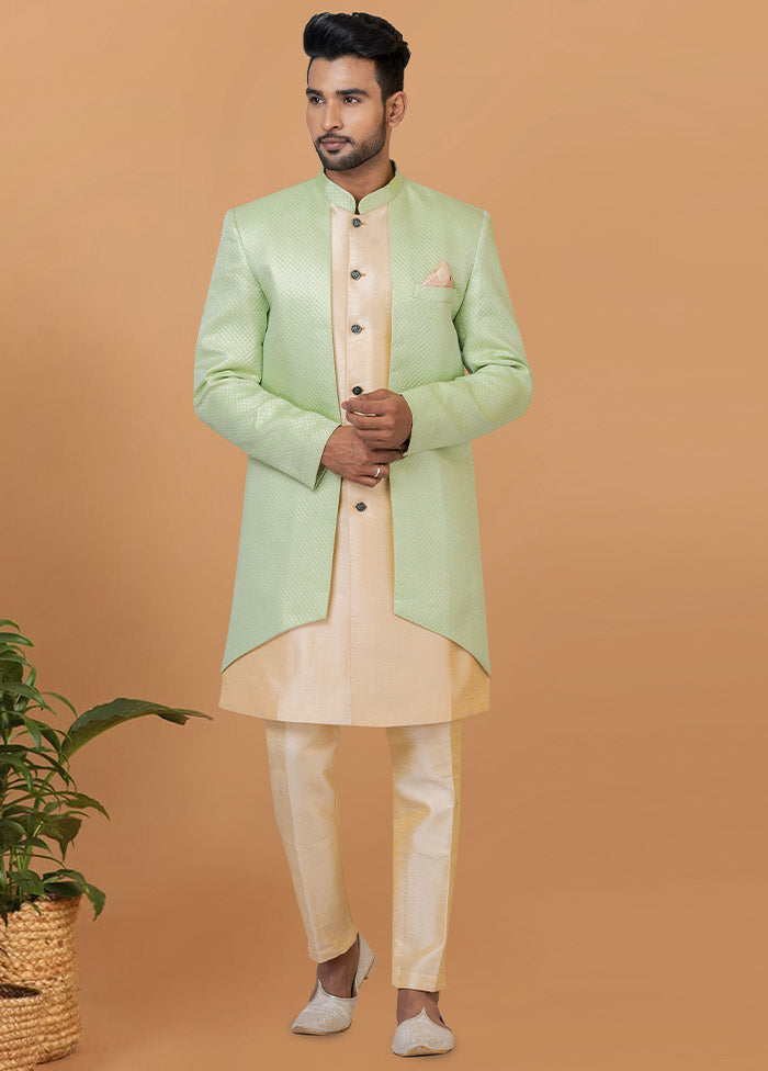 2 Pc Pista Green Silk Kurta Pajama Set - Indian Silk House Agencies