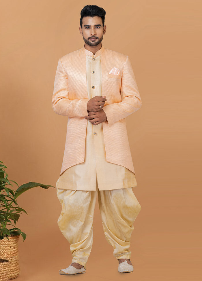 2 Pc Cream Silk Kurta Pajama Set