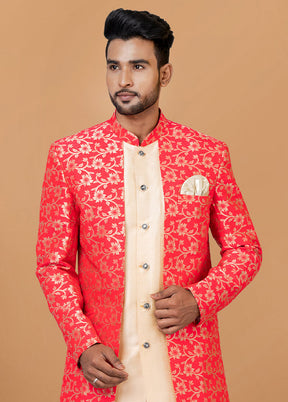 2 Pc Orange Silk Kurta Pajama Set - Indian Silk House Agencies