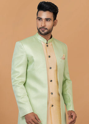 2 Pc Pista Green Silk Kurta Pajama Set