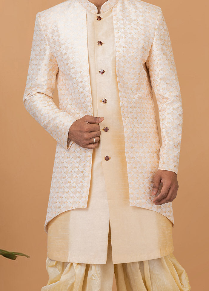 2 Pc Cream Silk Kurta Pajama Set - Indian Silk House Agencies