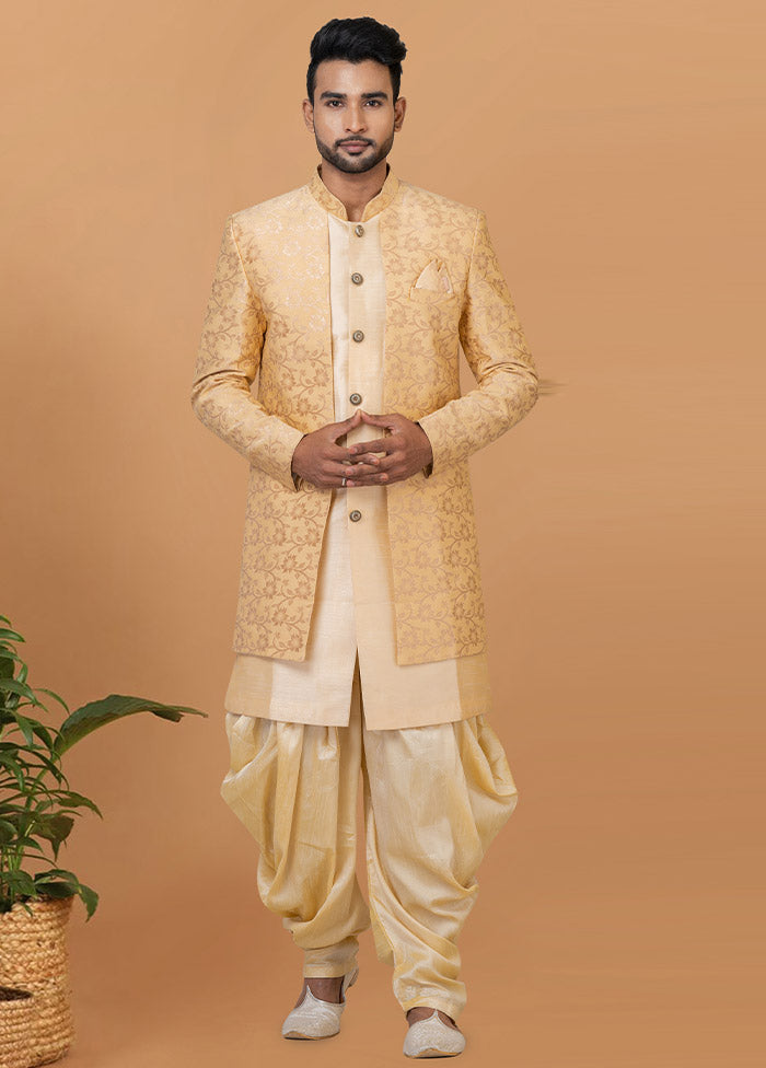 2 Pc Cream Silk Kurta Pajama Set