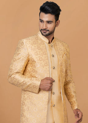 2 Pc Cream Silk Kurta Pajama Set