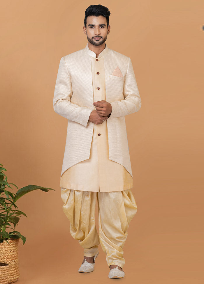 2 Pc White Silk Kurta Pajama Set - Indian Silk House Agencies