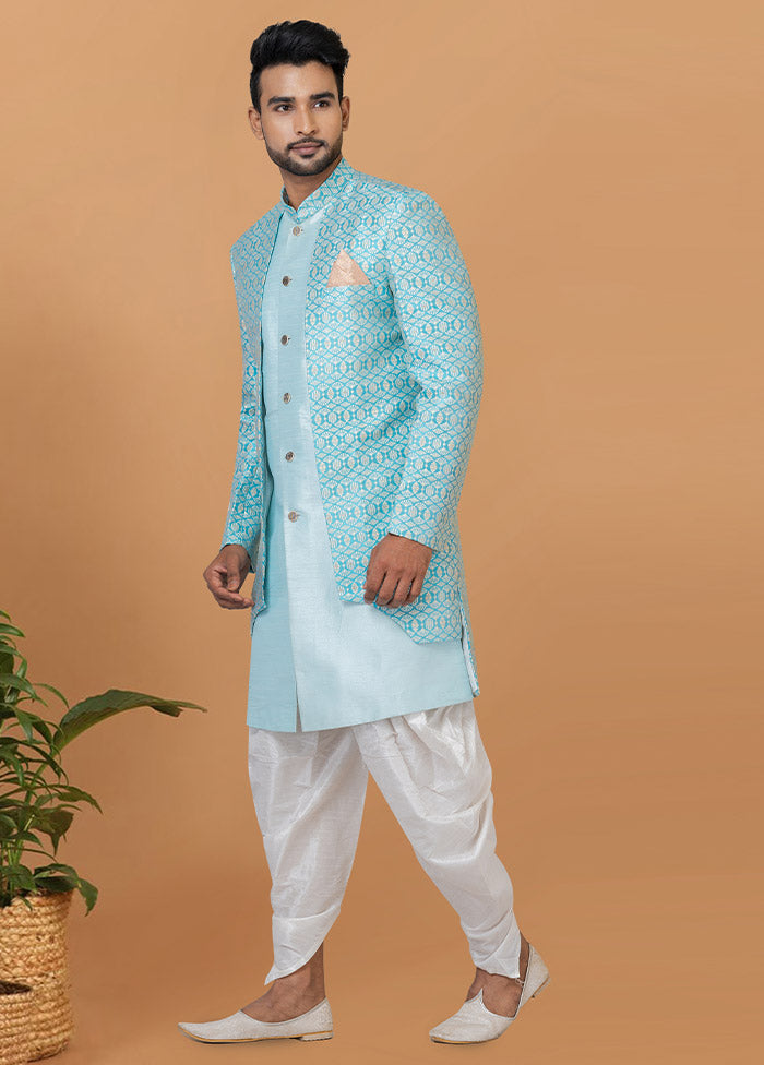 2 Pc Sky Blue Silk Kurta Pajama Set - Indian Silk House Agencies