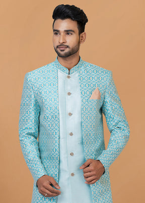 2 Pc Sky Blue Silk Kurta Pajama Set - Indian Silk House Agencies