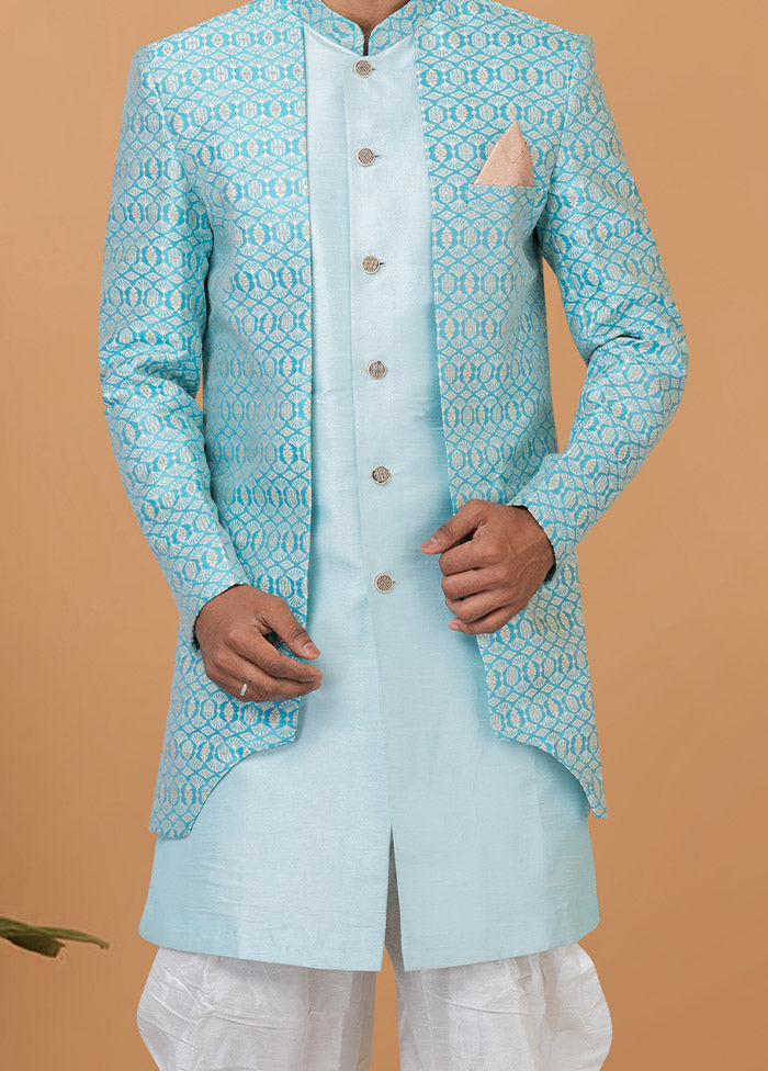 2 Pc Sky Blue Silk Kurta Pajama Set - Indian Silk House Agencies