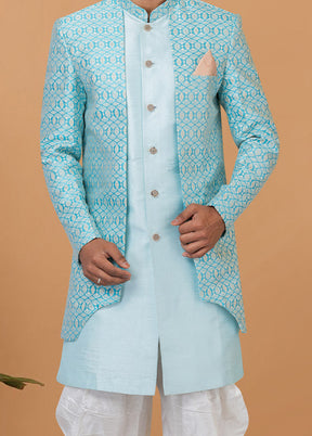 2 Pc Sky Blue Silk Kurta Pajama Set - Indian Silk House Agencies