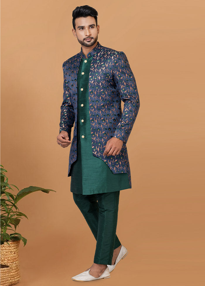 2 Pc Blue Silk Kurta Pajama Set - Indian Silk House Agencies