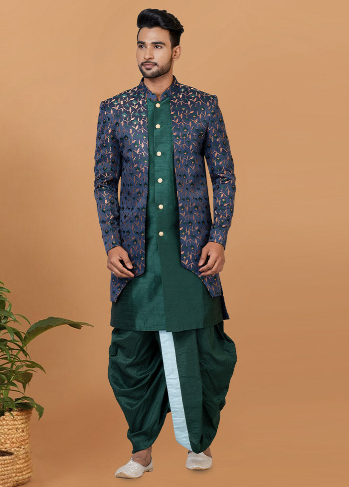 2 Pc Blue Silk Kurta Pajama Set - Indian Silk House Agencies