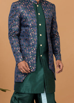 2 Pc Blue Silk Kurta Pajama Set - Indian Silk House Agencies