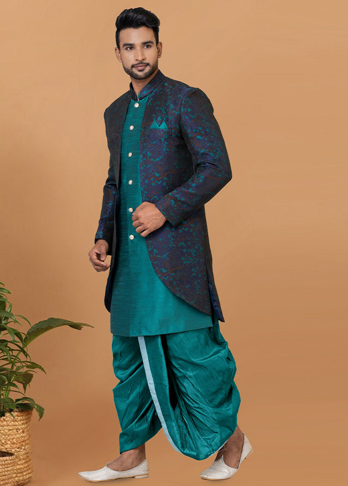 2 Pc Blue Silk Kurta Pajama Set - Indian Silk House Agencies