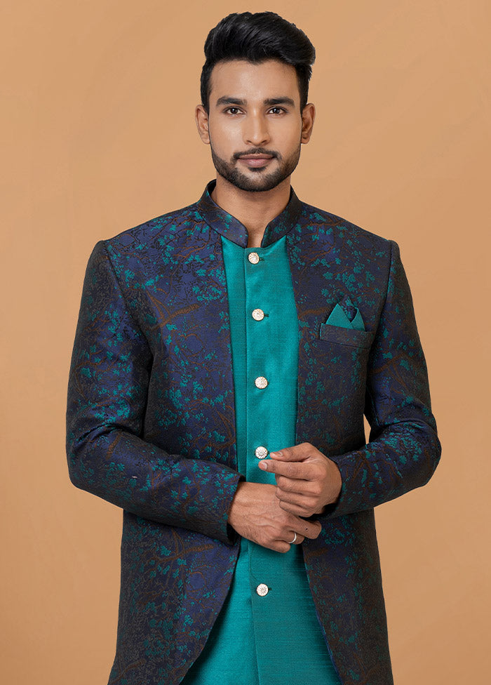 2 Pc Blue Silk Kurta Pajama Set - Indian Silk House Agencies