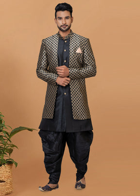 2 Pc Black Silk Kurta Pajama Set - Indian Silk House Agencies