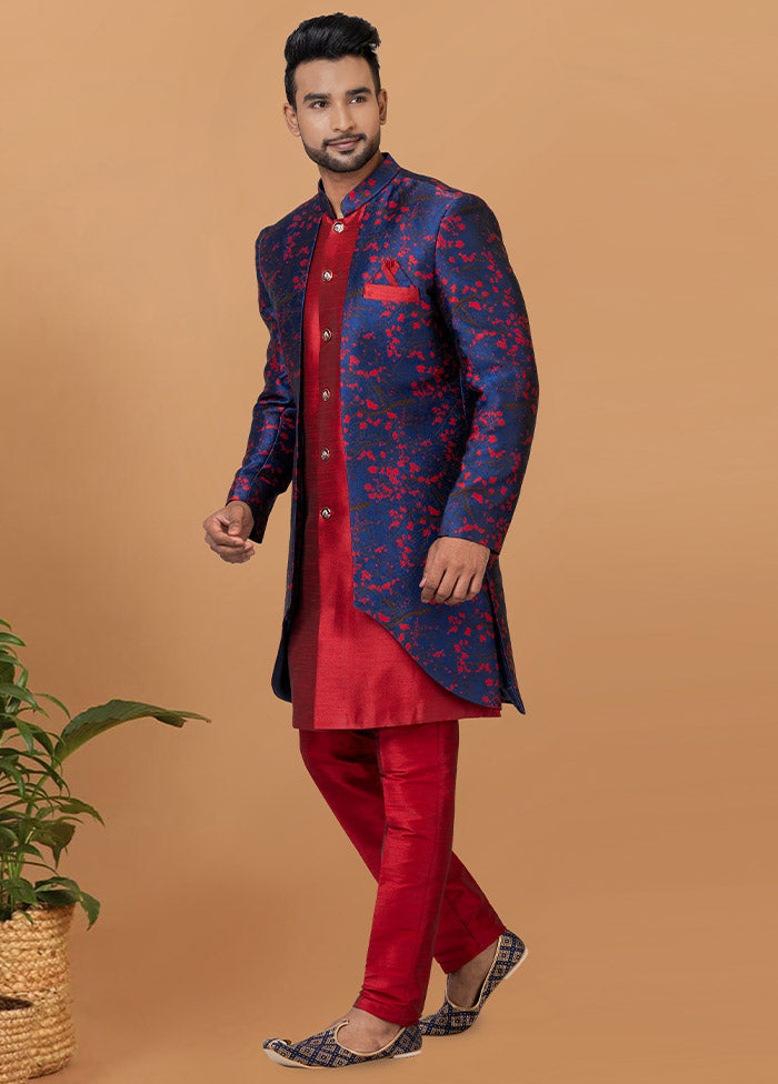 2 Pc Red Silk Kurta Pajama Set - Indian Silk House Agencies