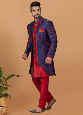 2 Pc Red Silk Kurta Pajama Set - Indian Silk House Agencies