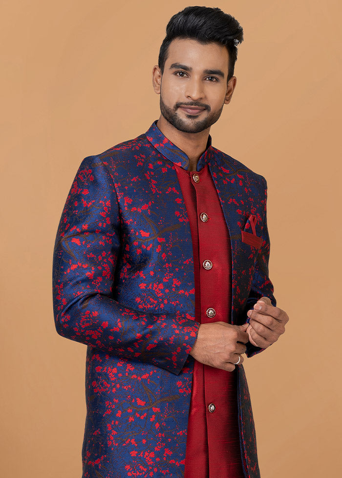 2 Pc Red Silk Kurta Pajama Set