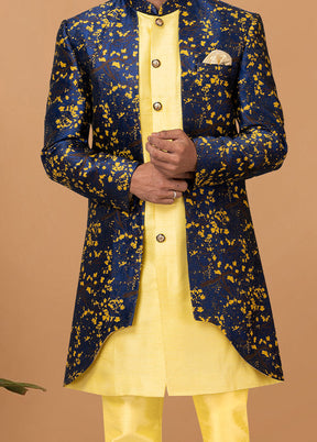 2 Pc Yellow Silk Kurta Pajama Set