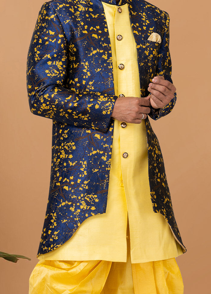 2 Pc Yellow Silk Kurta Pajama Set