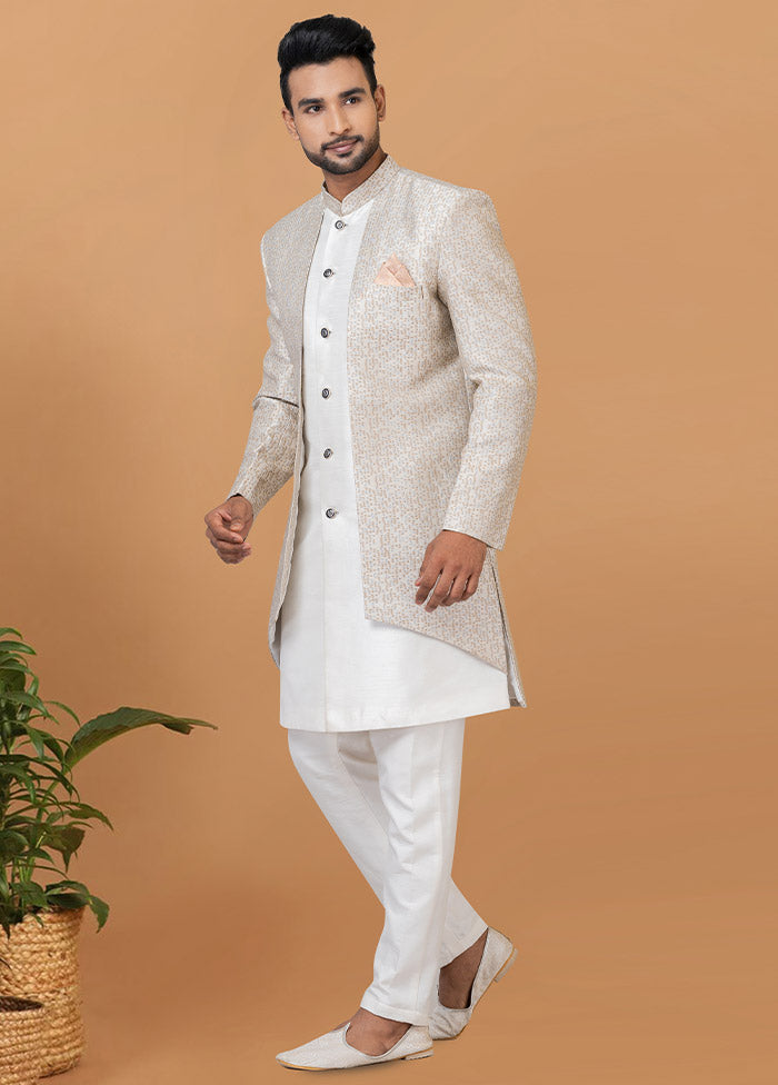 2 Pc White Silk Kurta Pajama Set - Indian Silk House Agencies