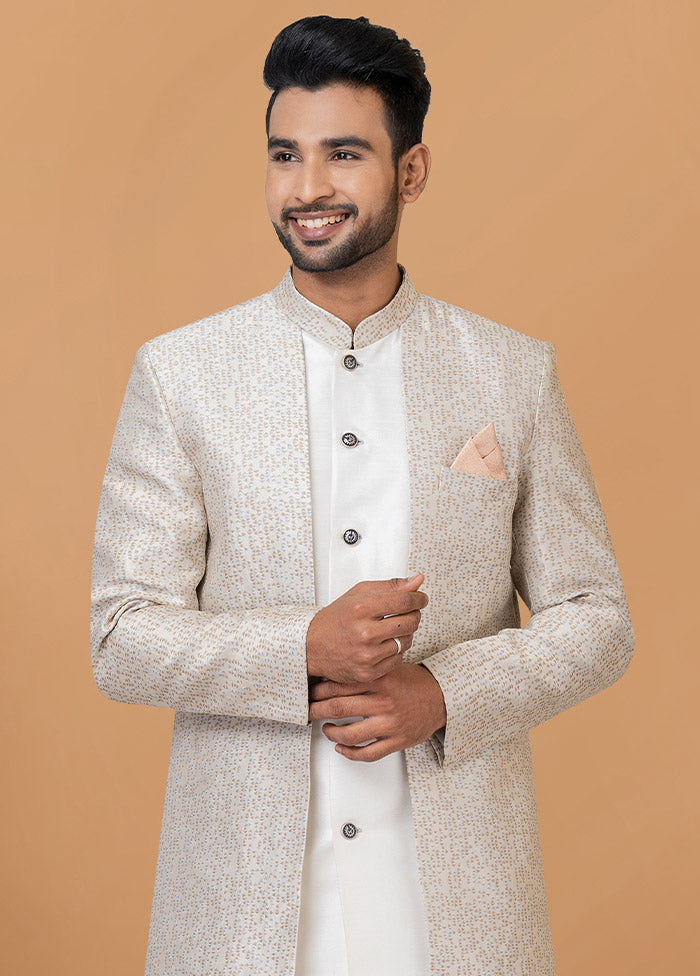 2 Pc White Silk Kurta Pajama Set