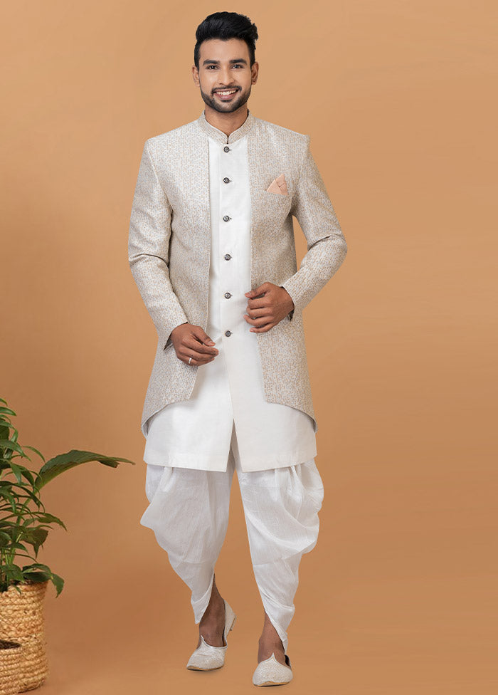 2 Pc White Silk Kurta Pajama Set