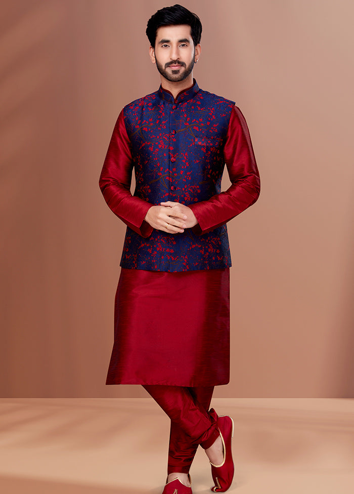 3 Pc Maroon Dupion Silk Ethnic Wear Set