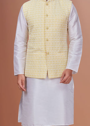 3 Pc White Dupion Silk Ethnic Wear Set