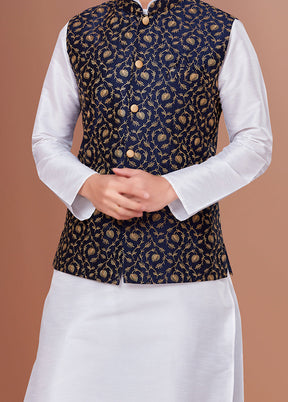 3 Pc White Dupion Silk Ethnic Wear Set - Indian Silk House Agencies
