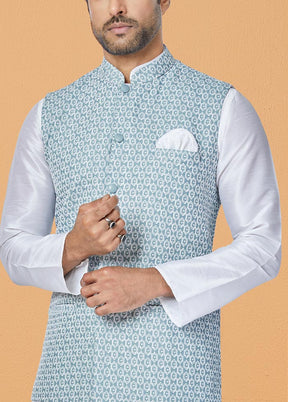3 Pc White Dupion Silk Ethnic Wear - Indian Silk House Agencies
