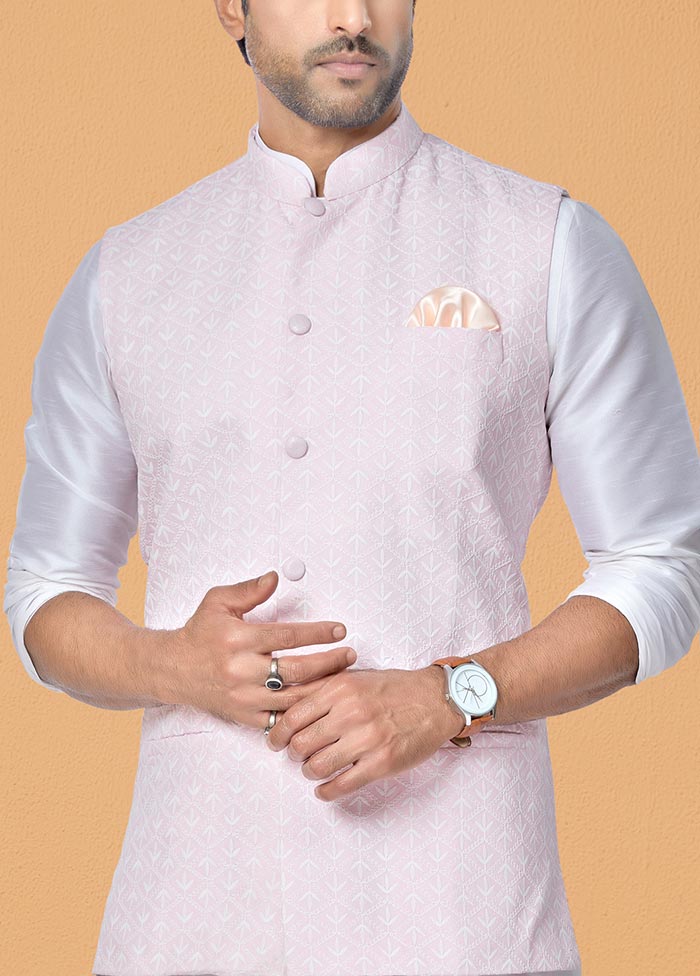 3 Pc Off White Dupion Silk Ethnic Wear - Indian Silk House Agencies