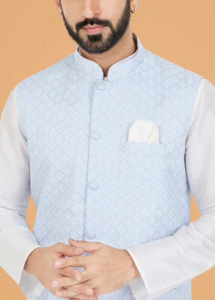 3 Pc White Dupion Silk Ethnic Wear - Indian Silk House Agencies