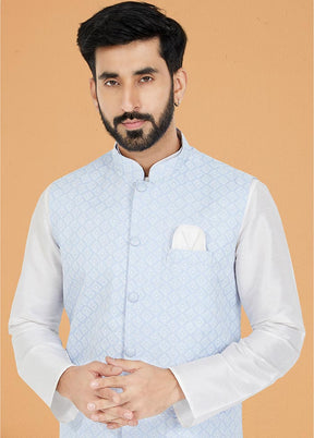3 Pc White Dupion Silk Ethnic Wear - Indian Silk House Agencies