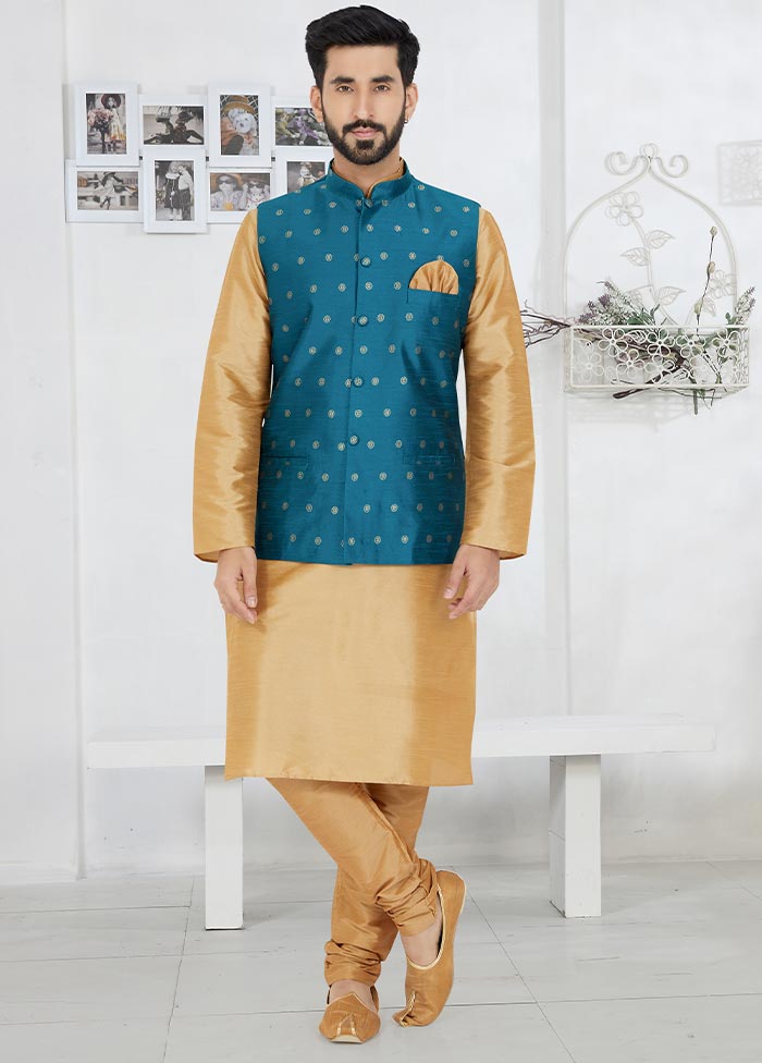 3 Pc Chiku Dupion Silk Kurta Pajama Set