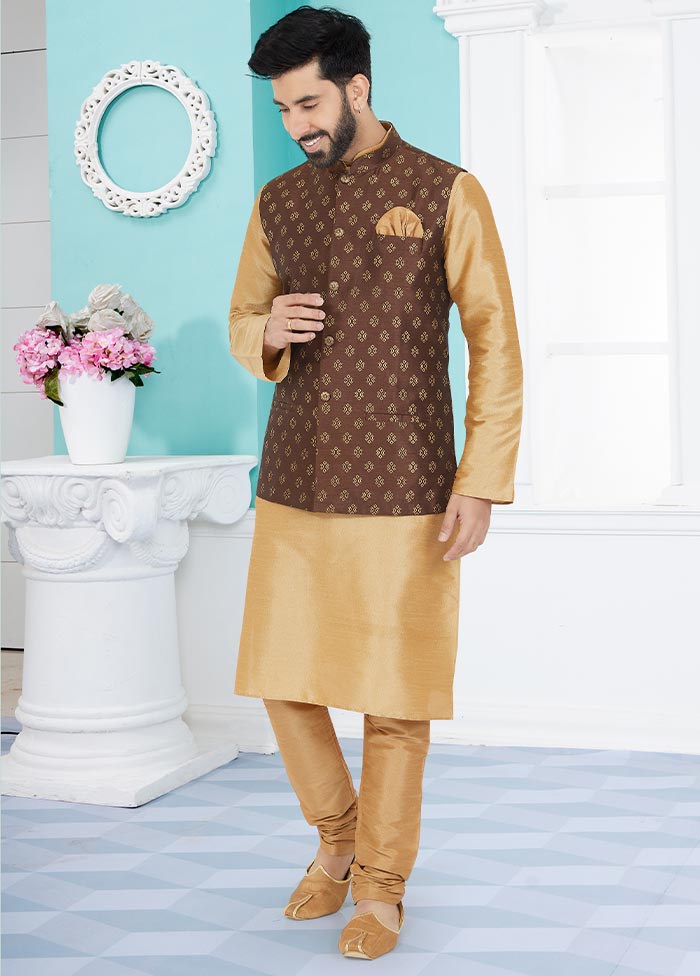 3 Pc Chiku Dupion Silk Kurta Pajama Set