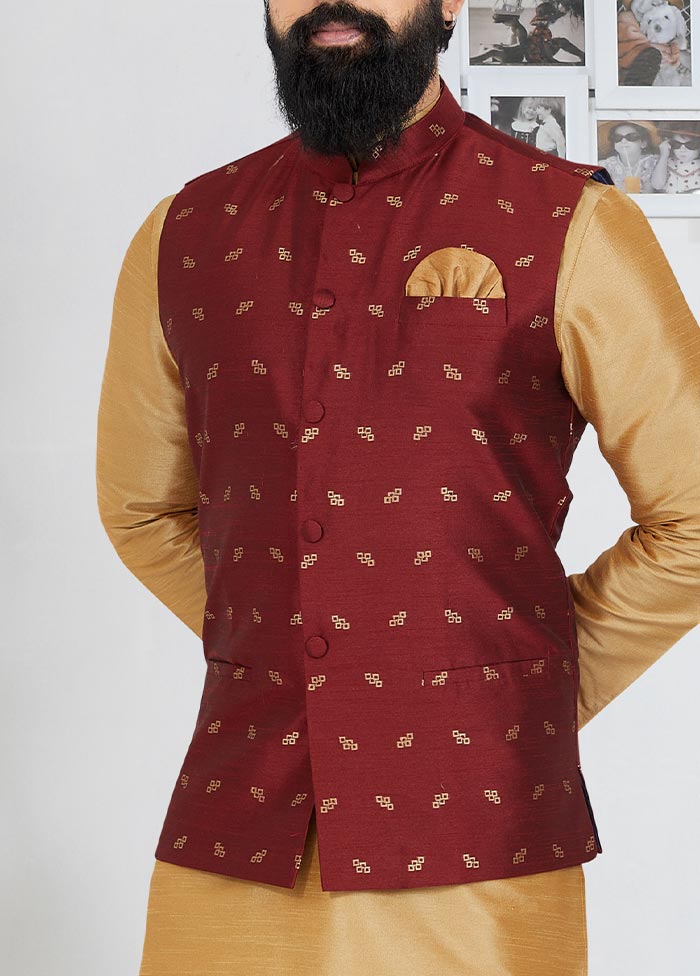 3 Pc Chiku Dupion Silk Kurta Pajama Set