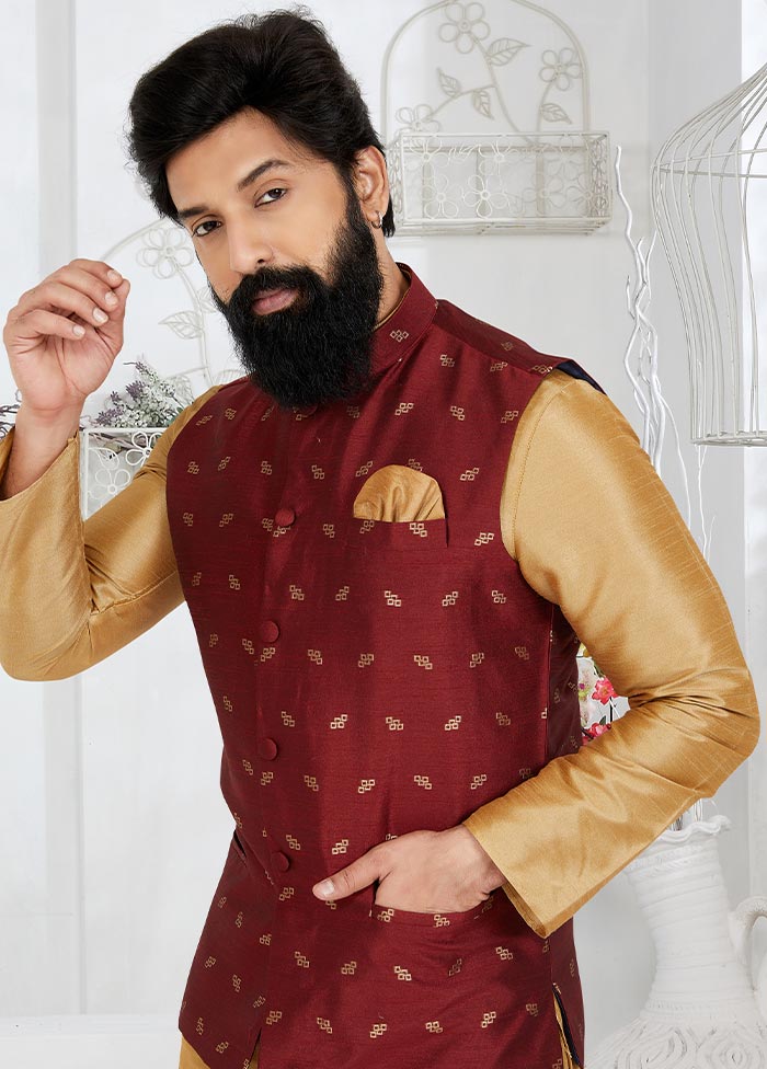 3 Pc Chiku Dupion Silk Kurta Pajama Set