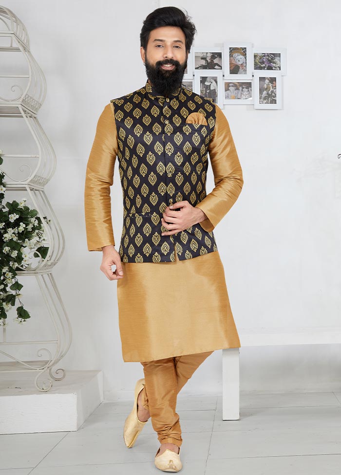 3 Pc Chiku Dupion Silk Kurta Pajama Set