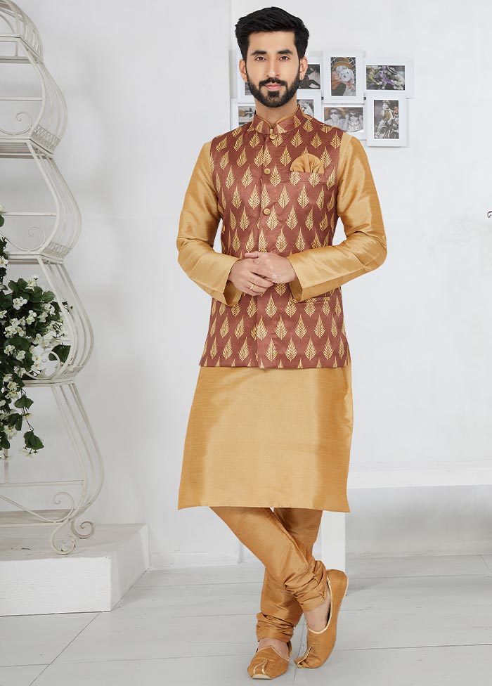 3 Pc Chiku Dupion Silk Kurta Pajama Set