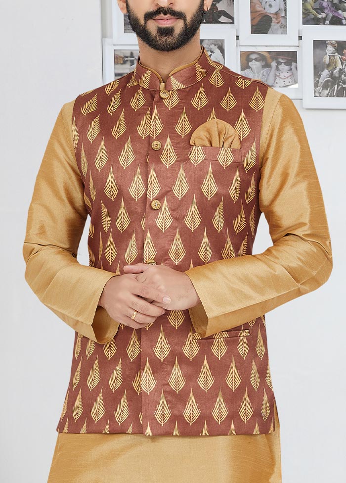 3 Pc Chiku Dupion Silk Kurta Pajama Set