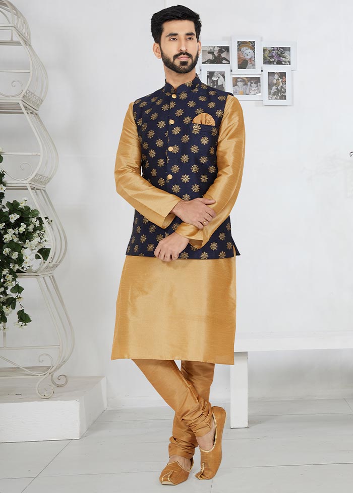 3 Pc Chiku Dupion Silk Kurta Pajama Set