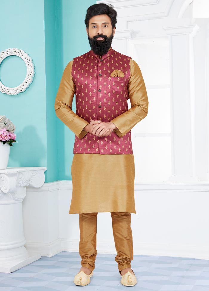 3 Pc Chiku Dupion Silk Kurta Pajama Set