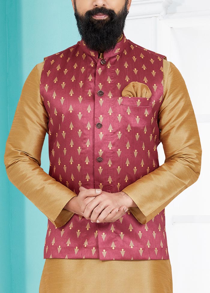 3 Pc Chiku Dupion Silk Kurta Pajama Set