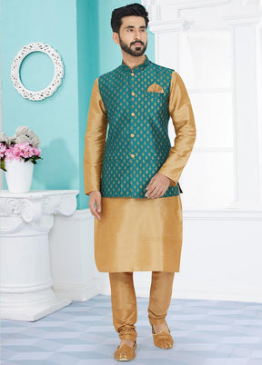 3 Pc Chiku Dupion Silk Kurta Pajama Set